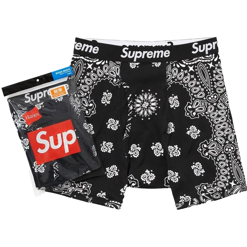 Supreme x Hanes Boxers Black Bandana